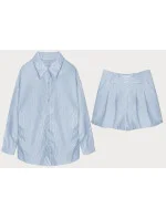 Světle modrá dámská pruhovaná souprava - košile a šortky (16071) Světle modrá dámská pruhovaná souprava - košile a šortky (16071)
