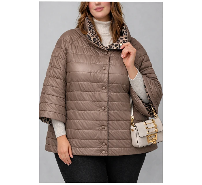Dwustronna kurtka damska plus size z rękawem 3/4 Goodlookin kakao/panterka (M6-6308-358) Dwustronna kurtka damska plus size z rękawem 3/4 Goodlookin kakao/panterka (M6-6308-358)