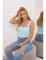 Halenka bez ramínek s volánky v mátové barvě Halenka bez ramínek s volánky v mátové barvě