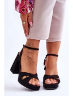 semišové sandály na podpatku Černé model 21618959 - Boto