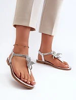 Dámské Ploché Sandály S Ozdobným Kvítkem Stříbrné Edoni