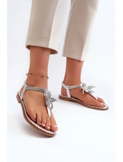 Dámské Ploché Sandály S Ozdobným Kvítkem Stříbrné Edoni
