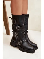 Zateplené dámské kozačky s pásky a přezkami černé model 21710898 - Boto