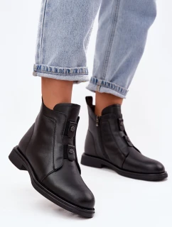 Kožené vyhřívané dámské kotníkové boty D&A MK52-026 Černé