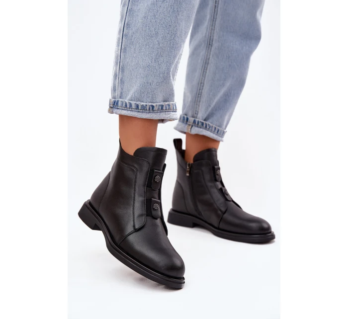 Kožené vyhřívané dámské kotníkové boty D&A MK52-026 Černé