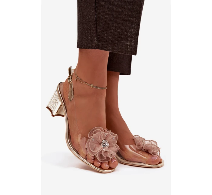 Sandály na podpatku s ozdobou D&A model 21900326 zlaté - S.Barski