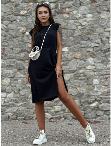 Černé ležérní šaty MAYFLIES s elastickým pasem