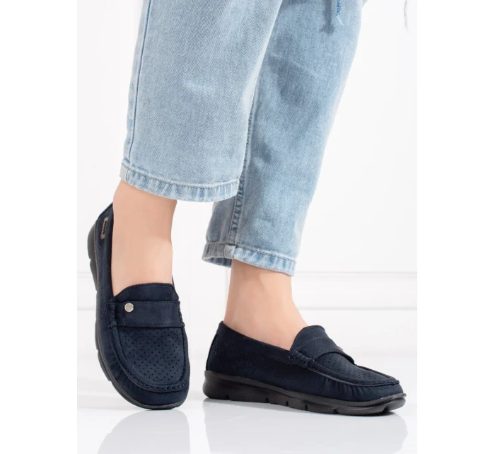 Jedinečné  mokasíny Granatowy dámské bez podpatku