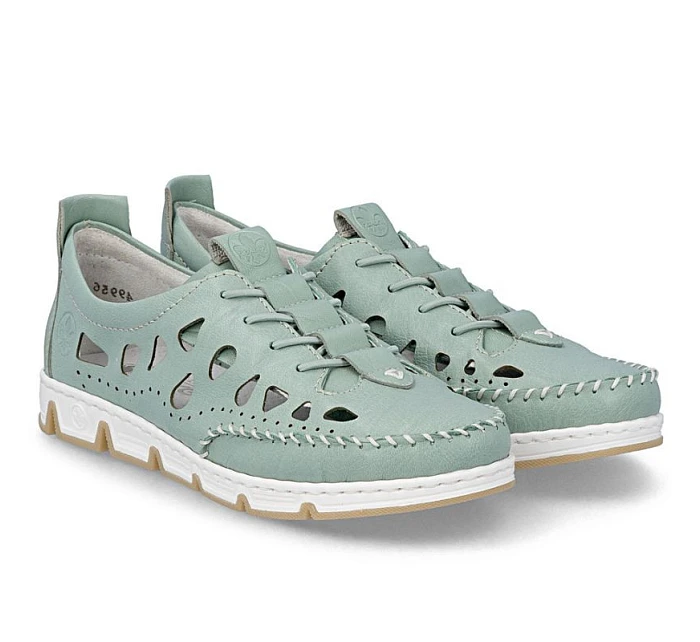 Dámská kožená prolamovaná zelená polobotka model 22081647 - Rieker Dámská kožená prolamovaná zelená polobotka model 22081647 - Rieker