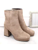 Dámské semišové kozačky na podpatku W JEZ411B béžové - Jezzi Dámské semišové kozačky na podpatku W JEZ411B béžové - Jezzi