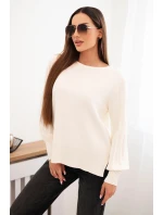 Dámský viskózový svetr s dlouhým rukávem a rozparkem po model 21410310 ecru - K-Fashion