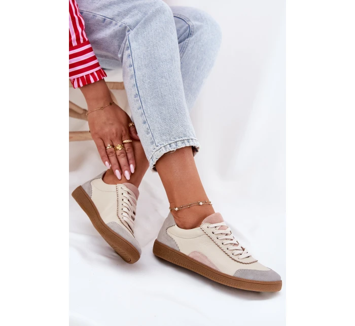Dámské Kožené Tenisky Zazoo N1220 Béžové Dámské Kožené Tenisky Zazoo N1220 Béžové