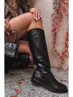 Zateplené dámské kozačky na ploché podrážce s ozdobným detailem Černé model 21714930 - Boto Zateplené dámské kozačky na ploché podrážce s ozdobným detailem Černé model 21714930 - Boto