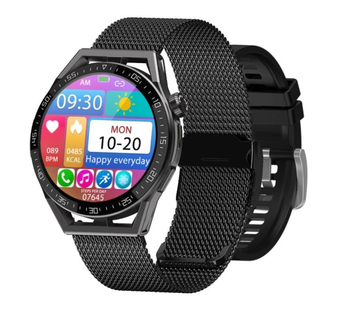 Chytré hodinky Rubicon RNCE88-2 Black- Černý silikonový řemínek + černý náramek Chytré hodinky Rubicon RNCE88-2 Black- Černý silikonový řemínek + černý náramek