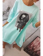 Šaty s potiskem a rozšířenou spodní částí mint Šaty s potiskem a rozšířenou spodní částí mint