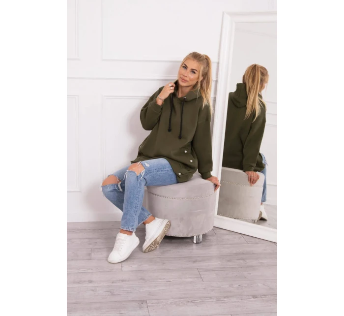 Zateplená mikina se zapínáním na druky khaki