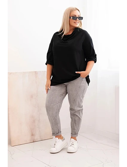 Dámská blůza Plus Size z bavlny s volným střihem a vodním výstřihem černá Dámská blůza Plus Size z bavlny s volným střihem a vodním výstřihem černá