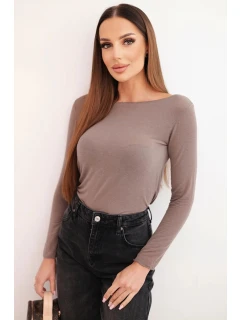 Dámská kašmírová blůza s dlouhým rukávem a kulatým výstřihem mocca