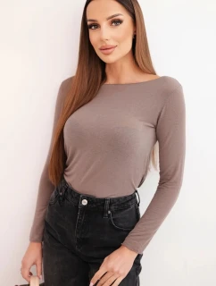 Dámská kašmírová blůza s dlouhým rukávem a kulatým výstřihem mocca