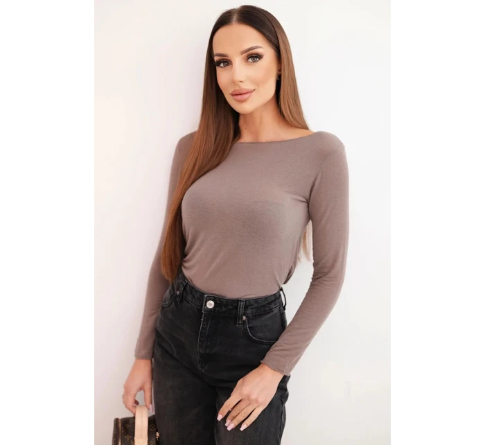 Dámská kašmírová blůza s dlouhým rukávem a kulatým výstřihem mocca Dámská kašmírová blůza s dlouhým rukávem a kulatým výstřihem mocca