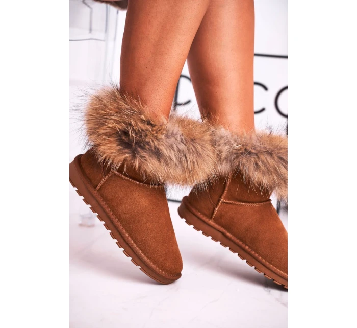 Dámské Kožené Sněhule S Kožešinou Camel model 21540431 - Boto Dámské Kožené Sněhule S Kožešinou Camel model 21540431 - Boto