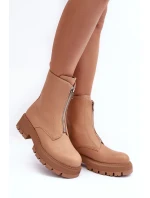 Kůže Baleríny Na Ploché Podpatku Se Zipem Camel model 21633772 - Boto