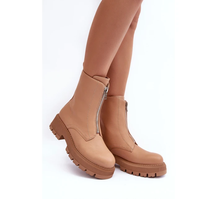 Kůže Baleríny Na Ploché Podpatku Se Zipem Camel model 21633772 - Boto