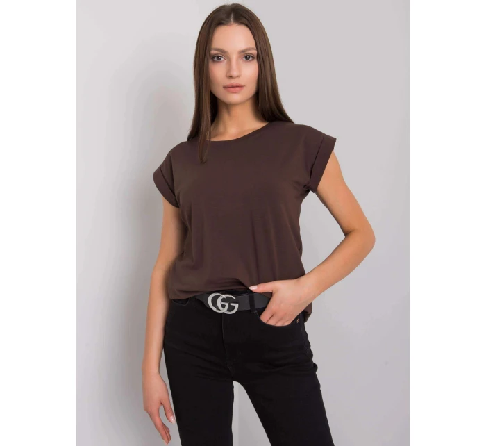Tmavě hnědé bavlněné dámské tričko T-shirt s ohrnutými rukávky Feel Good (4833.24P) Tmavě hnědé bavlněné dámské tričko T-shirt s ohrnutými rukávky Feel Good (4833.24P)