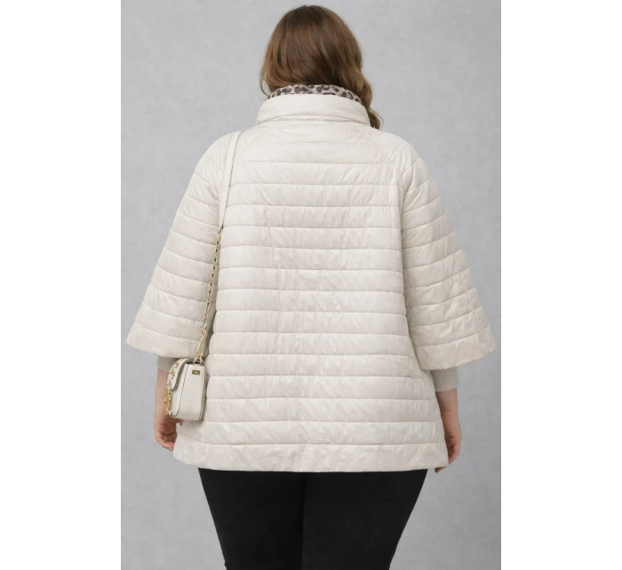 Dwustronna kurtka damska plus size z rękawem 3/4 Goodlookin ecru/panterka (M6-6308-12)