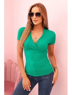 Dámská pruhovaná bavlněná blůza s překříženým výstřihem zelená