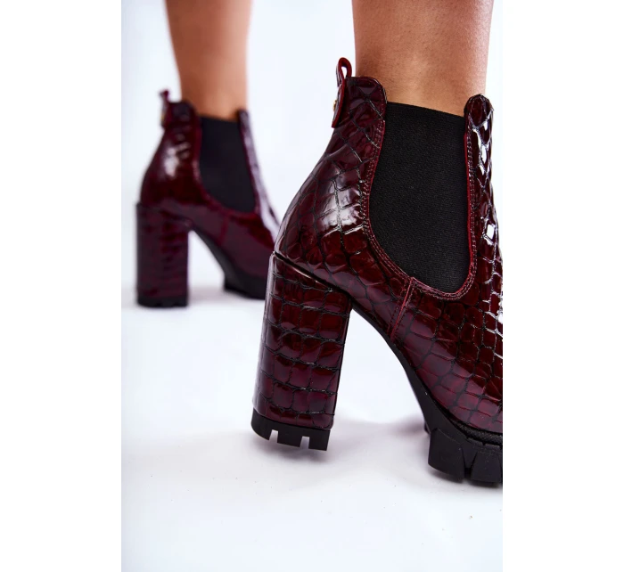 Lakované boty vzor na sloupku Burgundy model 21600620 - Boto