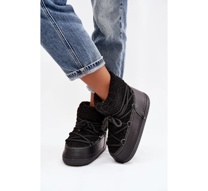 Dámské sněhule s kožíškem typu vázané Černé model 21757752 - Boto