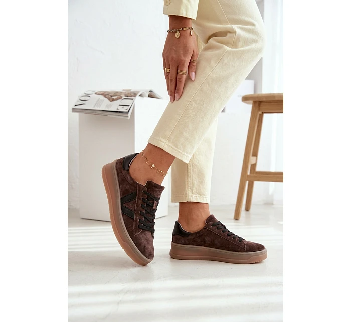 Dámské tenisky model 22069643 na platformě hnědé - VINCEZA