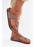 Kožené semišové žabky s zlatou sponou tmavě béžové Honey