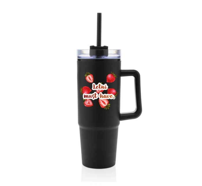 Personalizovaná termoska s průhledným víčkem s ovocem a textem 