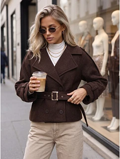 płaszcz damski z paskiem czekoladowy model 22404877 - FashionStreet