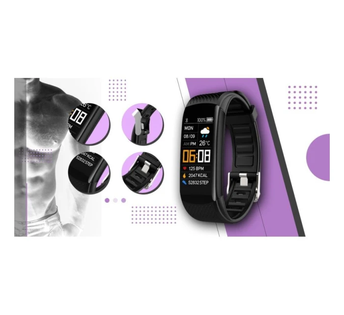 GIEWONT Smartwatch Black Light Purple 2 Stripes GW200-8 GIEWONT Smartwatch Black Light Purple 2 Stripes GW200-8