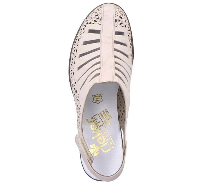 Kožené sandály na podpatku Rieker W RKR49B beige Kožené sandály na podpatku Rieker W RKR49B beige