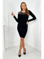 Pletené šaty se zdobením na jedno rameno černý Pletené šaty se zdobením na jedno rameno černý