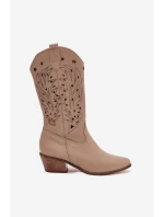 Kožené Kozačky S Vzorkovaným Svrškem Tmavě Béžové Zazoo 3714