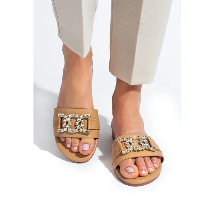 Zajímavé hnědé nazouváky dámské bez podpatku Zajímavé hnědé nazouváky dámské bez podpatku