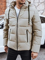 Pánská prošívaná zimní bunda s kapucí ve světle béžové barvě FashionStreet TX5063