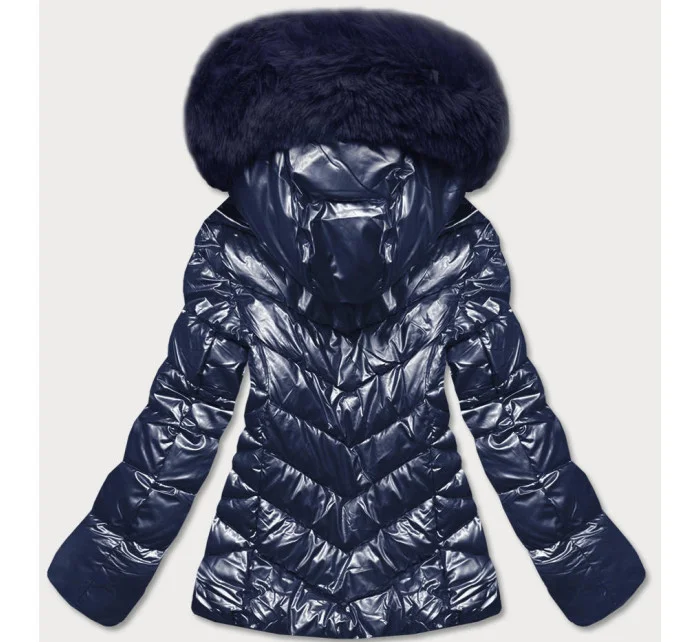 KRÓTKA KURTKA DAMSKA Z FUTERKIEM GRANATOWA model 21244617 - YES!PINK