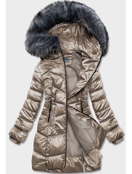 Béžová dámská metalická zimní bunda (B8072-12)