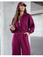 Dámský komplet ve vínové bordó barvě - mikina se stojáčkem a široké kalhoty (821109)