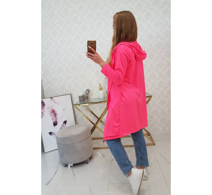 Dlouhý kabát s kapucí růžový neon