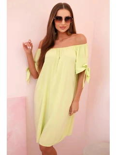 Dámské viskózové šaty s vázáním na rukávech pistáciové