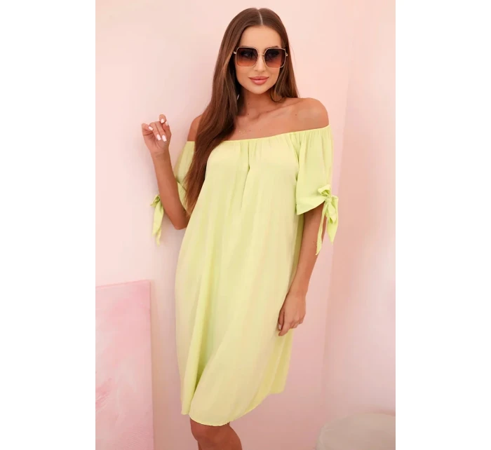 Dámské viskózové šaty s vázáním na rukávech pistáciové Dámské viskózové šaty s vázáním na rukávech pistáciové