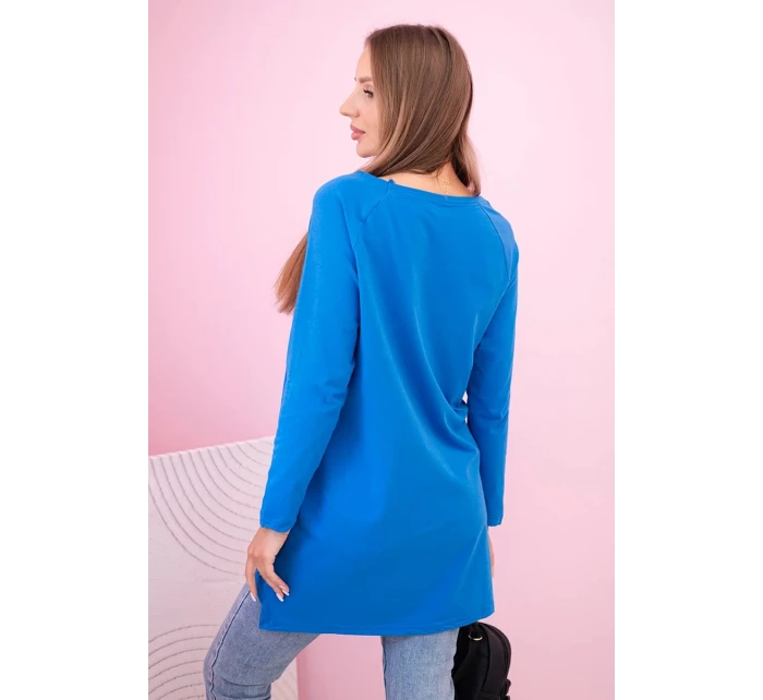 Dámská halenka s kapsami a ozdobným potiskem chrpově modrá Dámská halenka s kapsami a ozdobným potiskem chrpově modrá