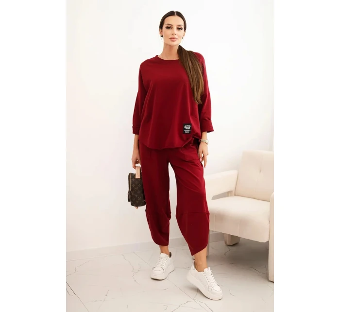 Komplet bavlněný mikina + kalhoty tmavě bordó